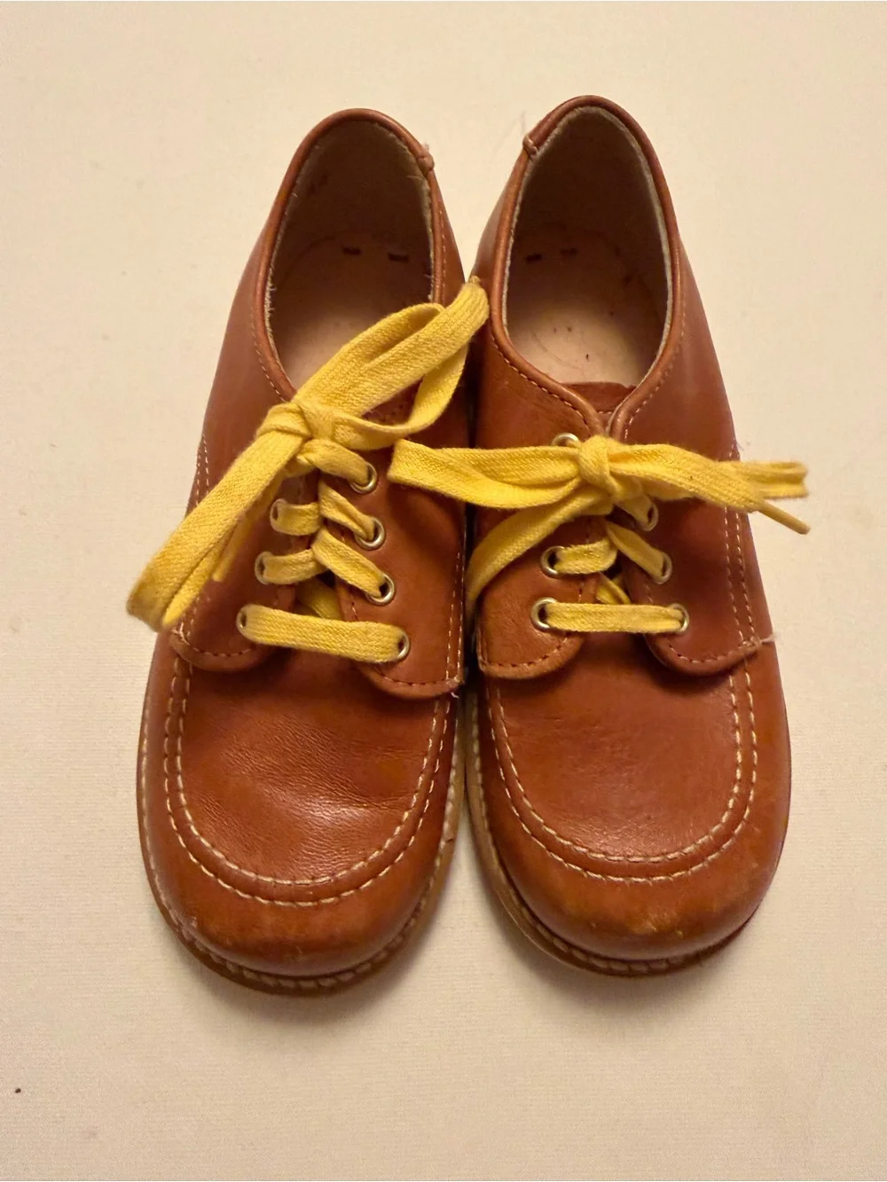 Kids Brown Leather Lace-Up Shoes with Yellow Laces